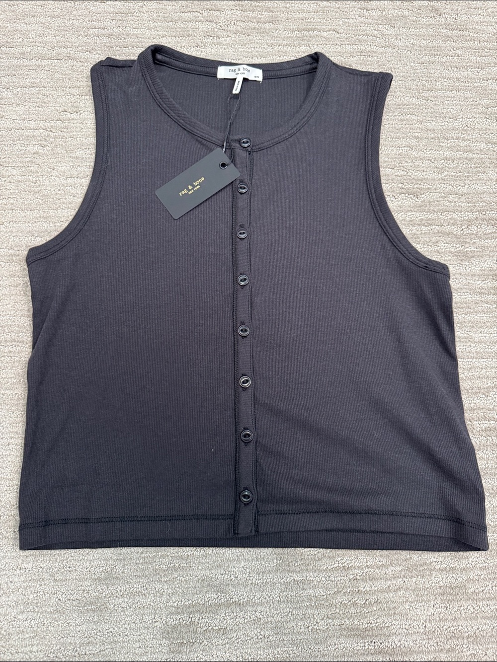 Rag & Bone NWT Essie Ribbed Button Tank Black Size Medium